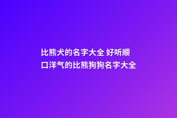 比熊犬的名字大全 好听顺口洋气的比熊狗狗名字大全